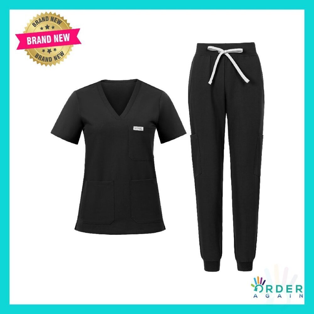 Modern V-Neck Scrub Set Jogger Pants Yoga Waistband Functional Pockets